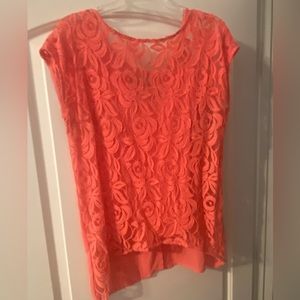 Lacy, peach blouse, size M. Fully lined.